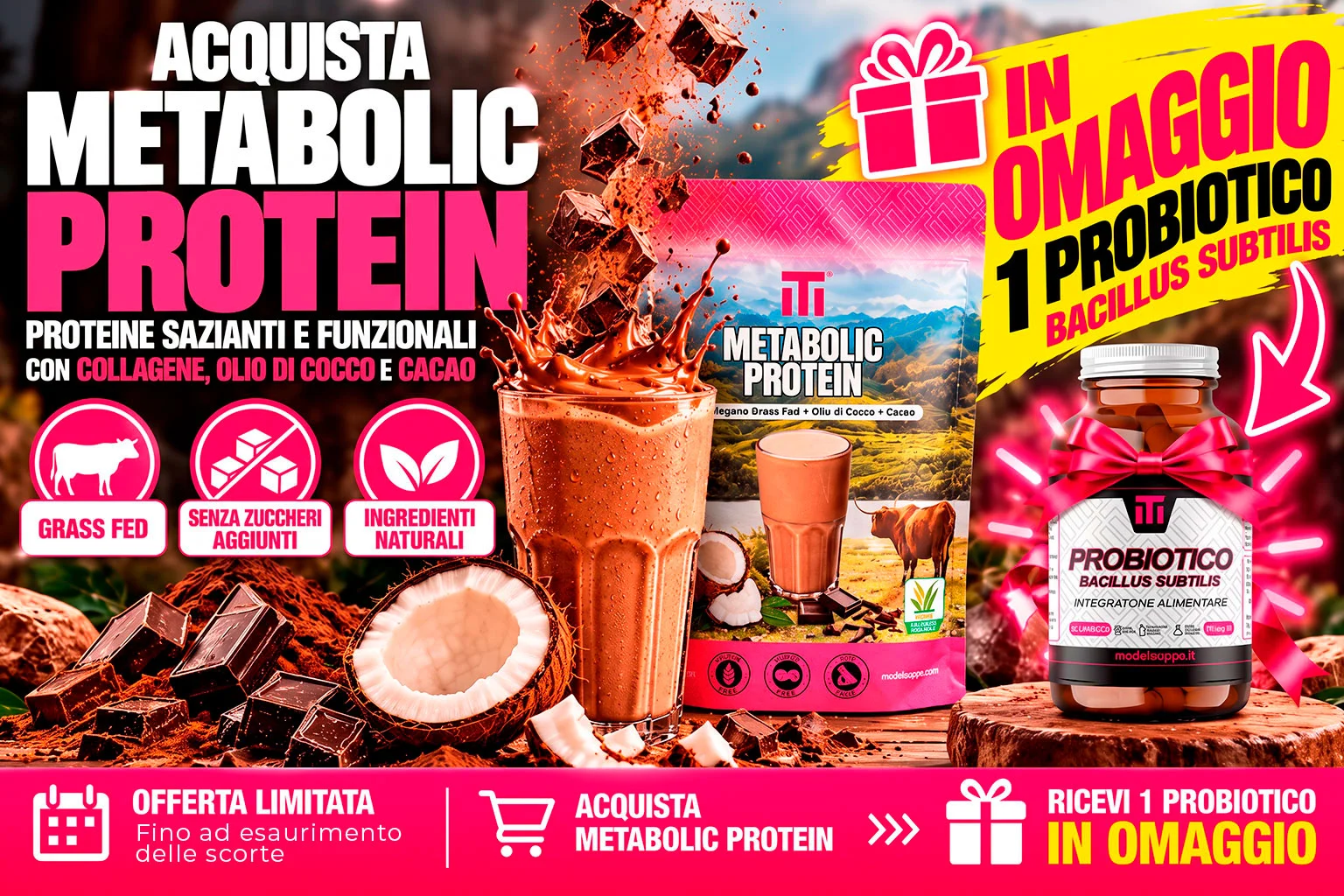 Acquista Metabolic Protein e ricevi in omaggio 1 Probiotico Bacillus Subtilis. Offerta limitata fino ad esaurimento delle scorte