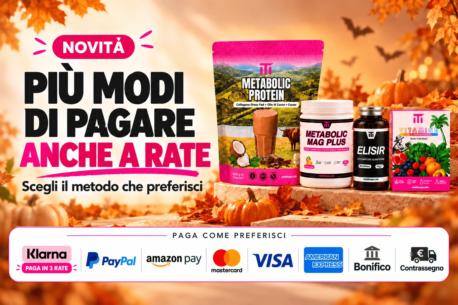 Novità: più modi di pagare, anche a rate. Klarna, PayPal, Amazon Pay, carte, bonifico e contrassegno